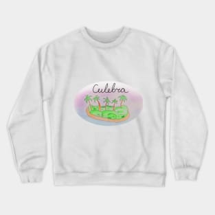 Culebra watercolor Island travel, beach, sea and palm trees. Holidays and vacation, summer and relaxation Crewneck Sweatshirt